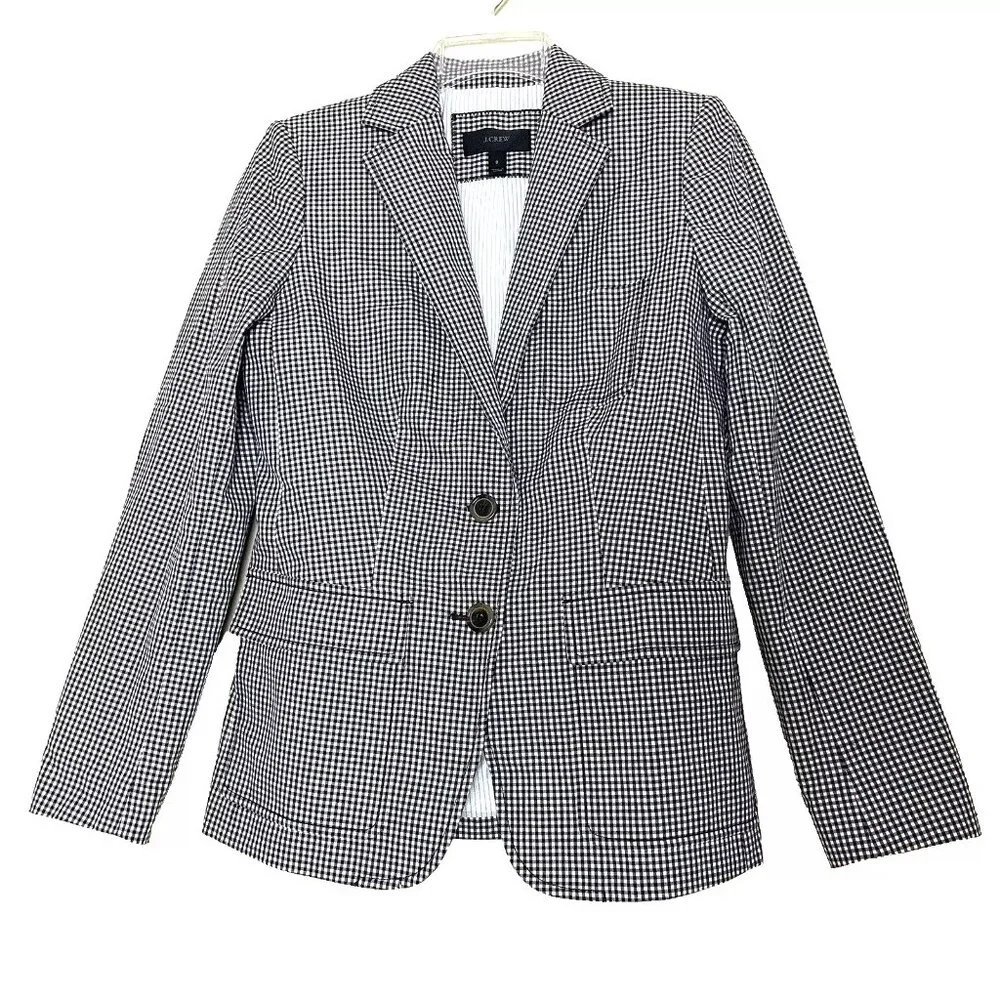 J. Crew Rhodes Micro-Gingham Plaid Blazer Jacket Size 2 Office Preppy Academia